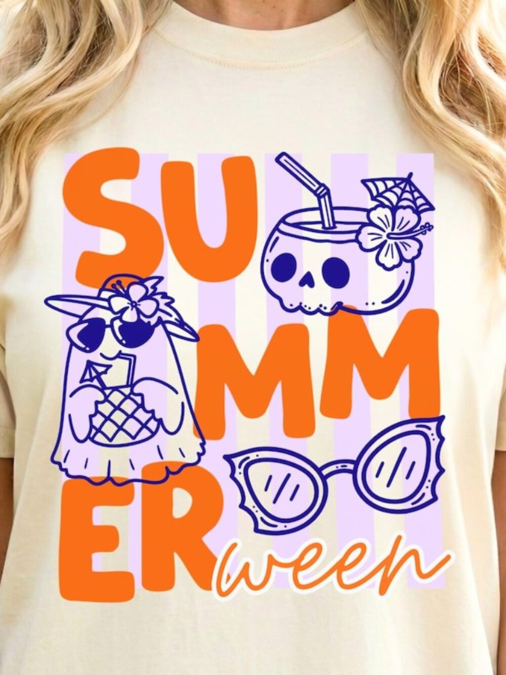 Summerween Shirt, Summer Halloween Tee, Ghost Cocktail Graphic Tee
